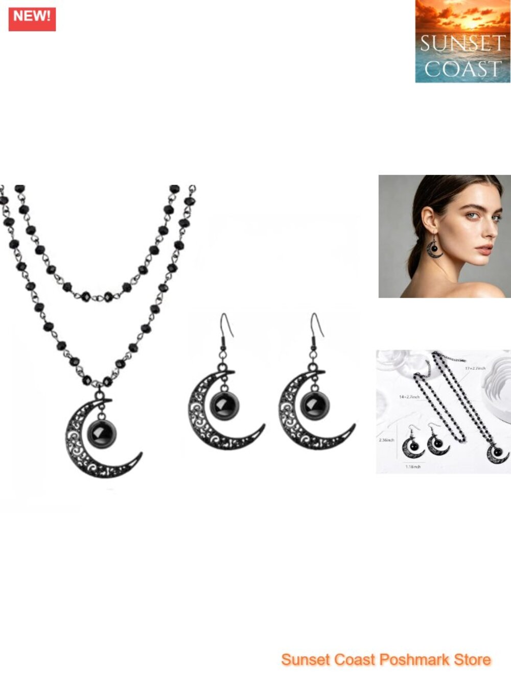 Gothic Moon Layered Necklace & Earrings Jewelry Set for Women